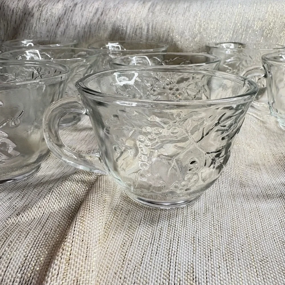 Indiana Glass Punch Bowl Set 26 Piece Grape Embossed Crystal Glass Cups Ladle